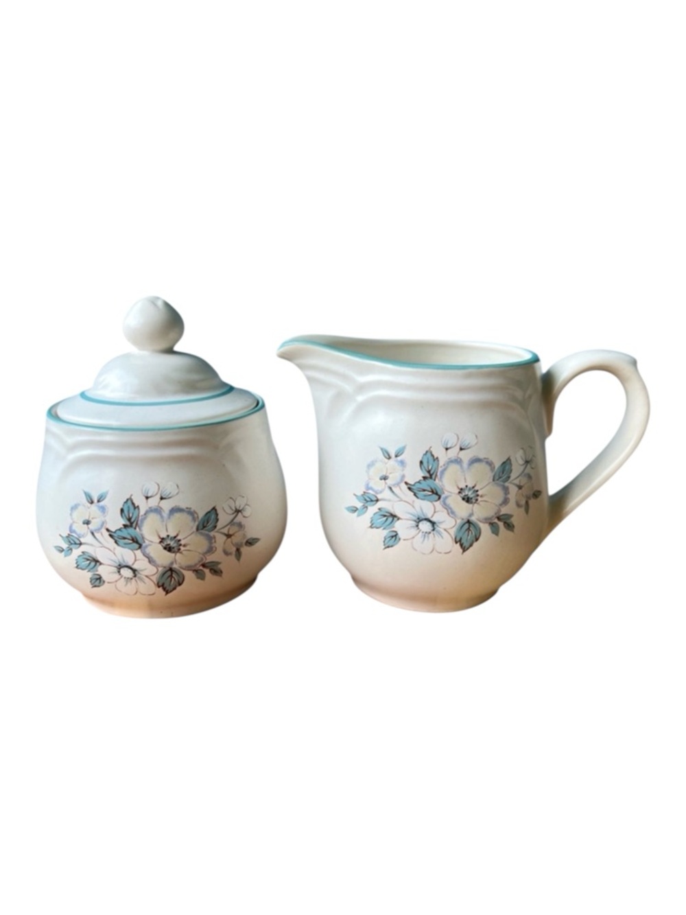 Vintage Country Ware Blue Ashberry Floral Cream and Sugar Set